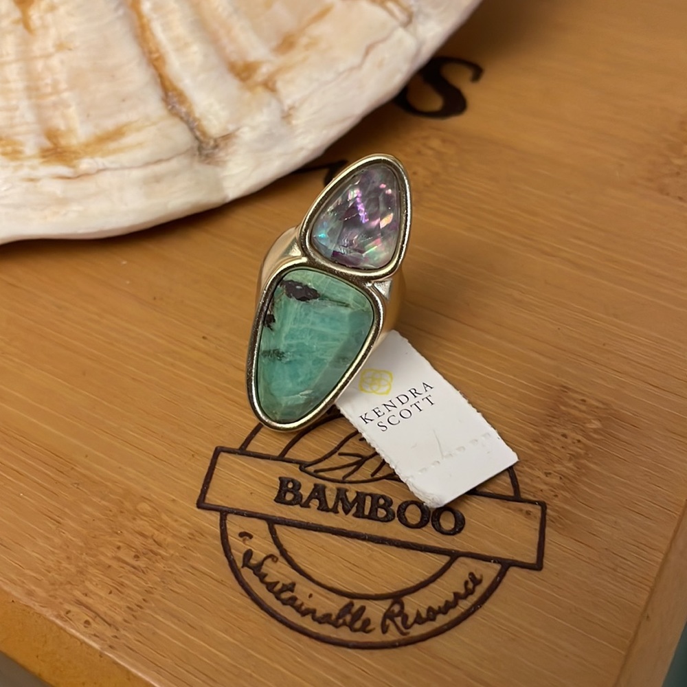 NWT Kendra Scott Margot Statement Ring Sea-Green Mix Size 6